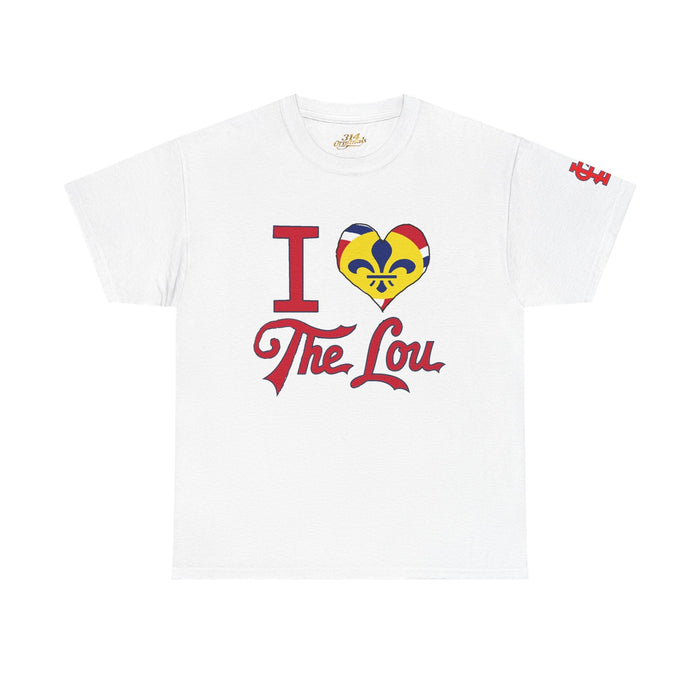 I Heart The Lou T-Shirt — White St. Louis Pride Heart with Fleur-de-Lis - 314 Originals