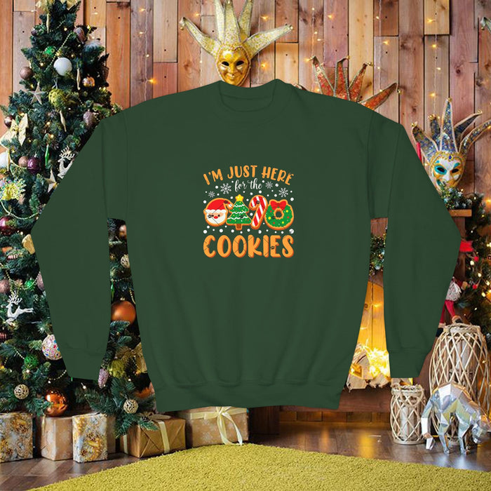 Youth Holiday Sweatshirt "I'm Just Here for the Cookies" – Kids Christmas Cookie Crewneck - 314 Originals
