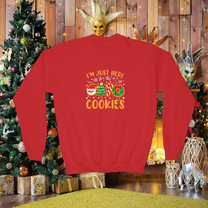 Youth Holiday Sweatshirt "I'm Just Here for the Cookies" – Kids Christmas Cookie Crewneck - 314 Originals