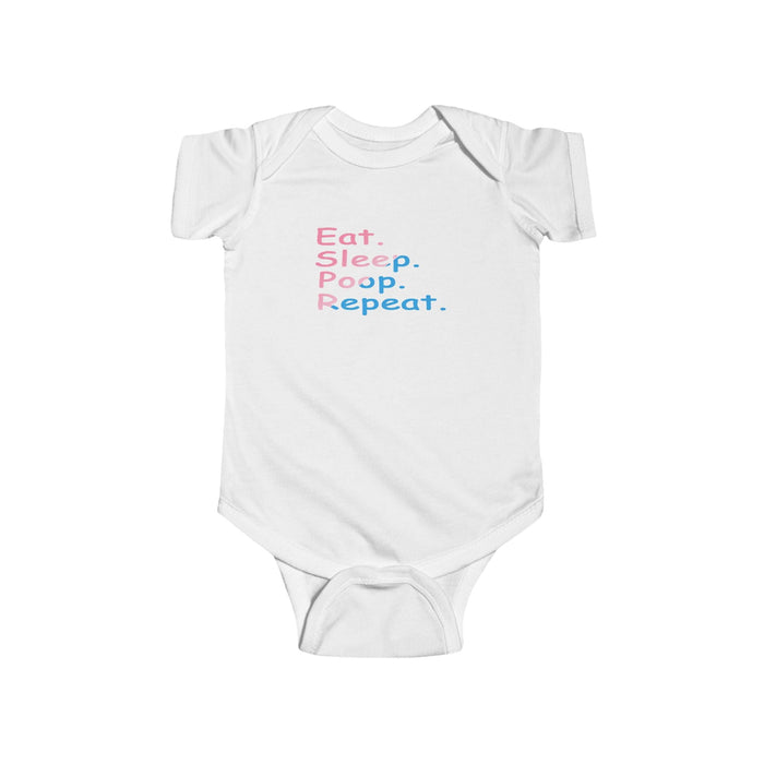 Infant Bodysuit - "Eat. Sleep. Poop. Repeat." Cute Baby Onesie (Pink & Blue Text) - 314 Originals