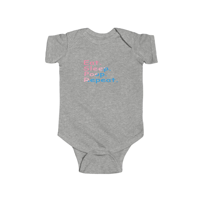 Infant Bodysuit - "Eat. Sleep. Poop. Repeat." Cute Baby Onesie (Pink & Blue Text) - 314 Originals