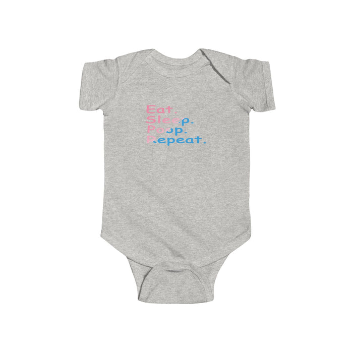 Infant Bodysuit - "Eat. Sleep. Poop. Repeat." Cute Baby Onesie (Pink & Blue Text) - 314 Originals
