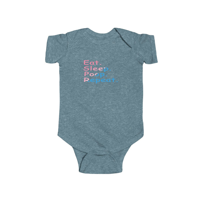 Infant Bodysuit - "Eat. Sleep. Poop. Repeat." Cute Baby Onesie (Pink & Blue Text) - 314 Originals