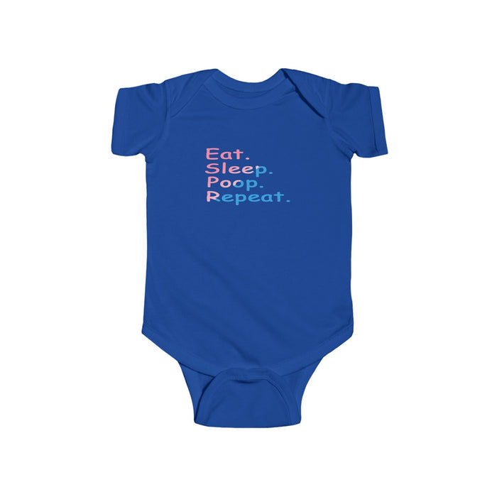 Infant Bodysuit - "Eat. Sleep. Poop. Repeat." Cute Baby Onesie (Pink & Blue Text) - 314 Originals