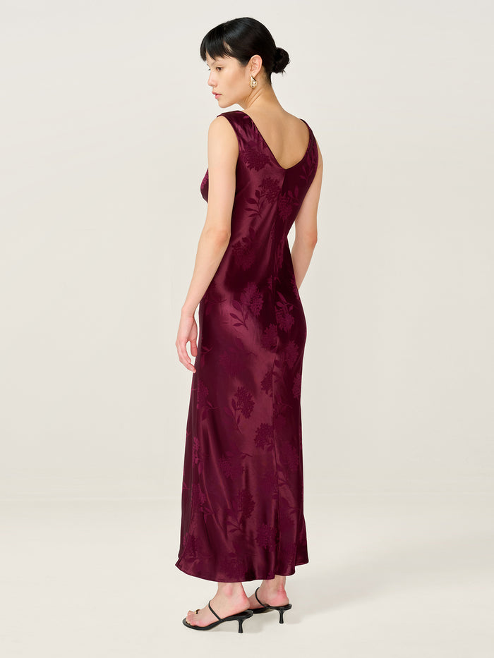 Iris Jacquard Dress in Deep Wine