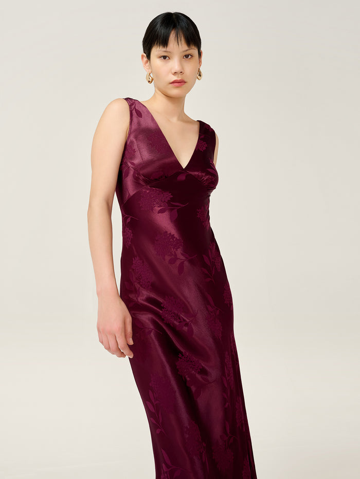 Iris Jacquard Dress in Deep Wine