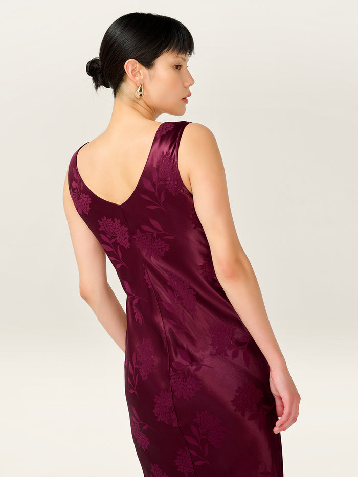 Iris Jacquard Dress in Deep Wine