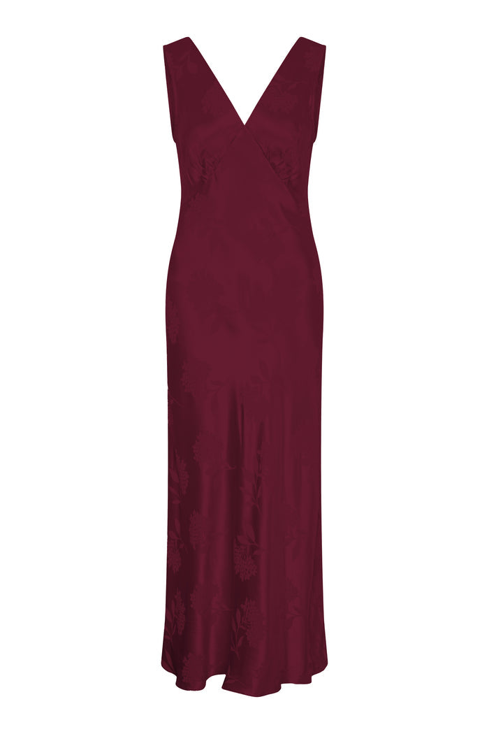 Iris Jacquard Dress in Deep Wine