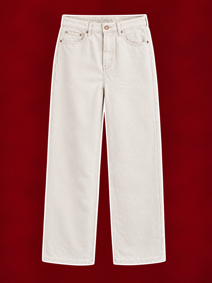 Ivory High-Rise Wide-Leg Jeans