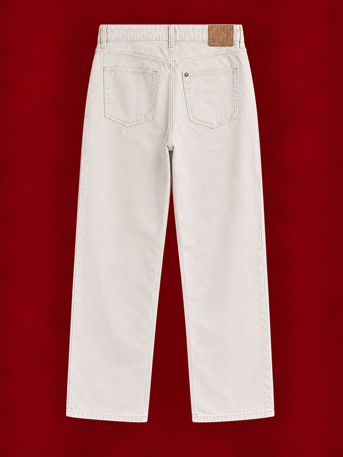 Ivory High-Rise Wide-Leg Jeans