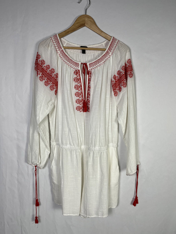 J. Crew Size XL (16) White & Red Embroidered Romper