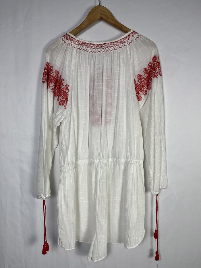 J. Crew Size XL (16) White & Red Embroidered Romper