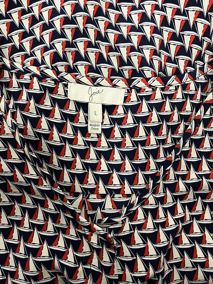 Joie Size L (14)  Red, White & Blue Sailboats Shirt