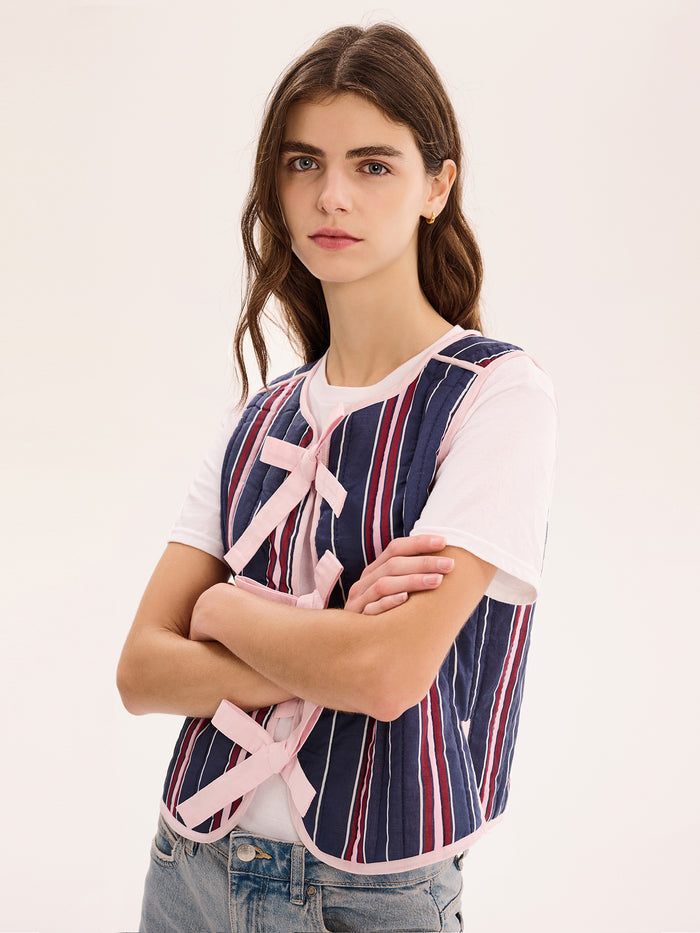 Jojo Quilted Gilet in Navy Stripe
