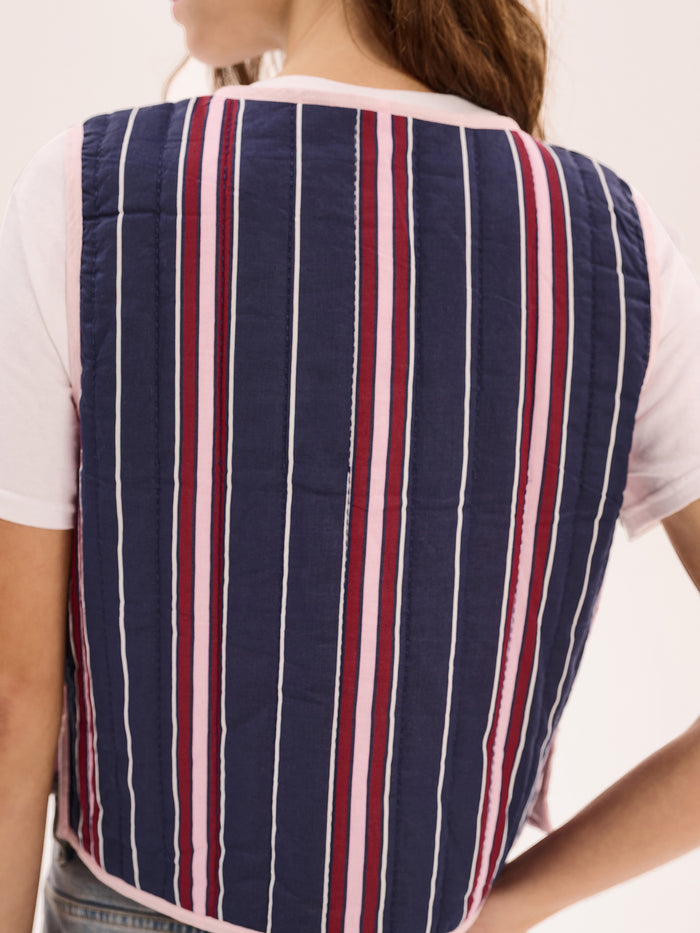 Jojo Quilted Gilet in Navy Stripe