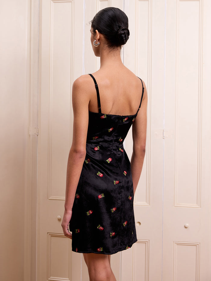 Jules Embroidered Mini Dress in Black