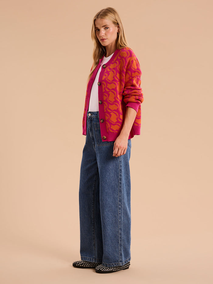Kamaria Geo Cotton Cardigan in Orange
