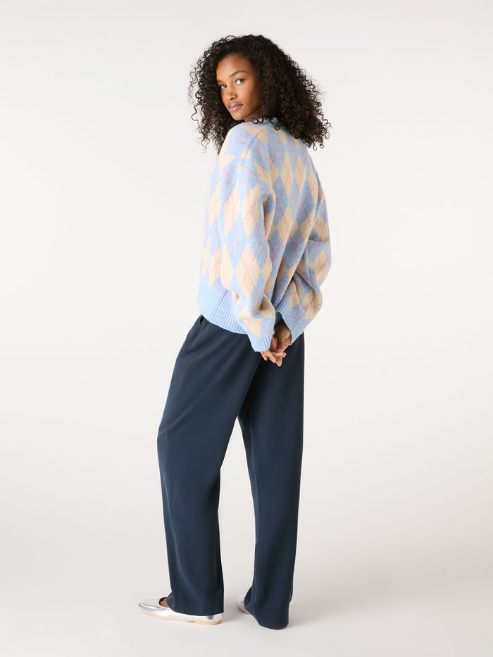 Kayla Argyle Knit Cardigan in Peach and Blue