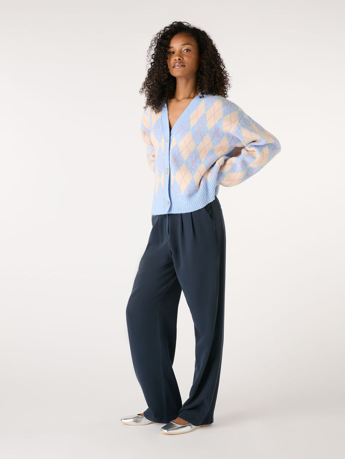 Kayla Argyle Knit Cardigan in Peach and Blue