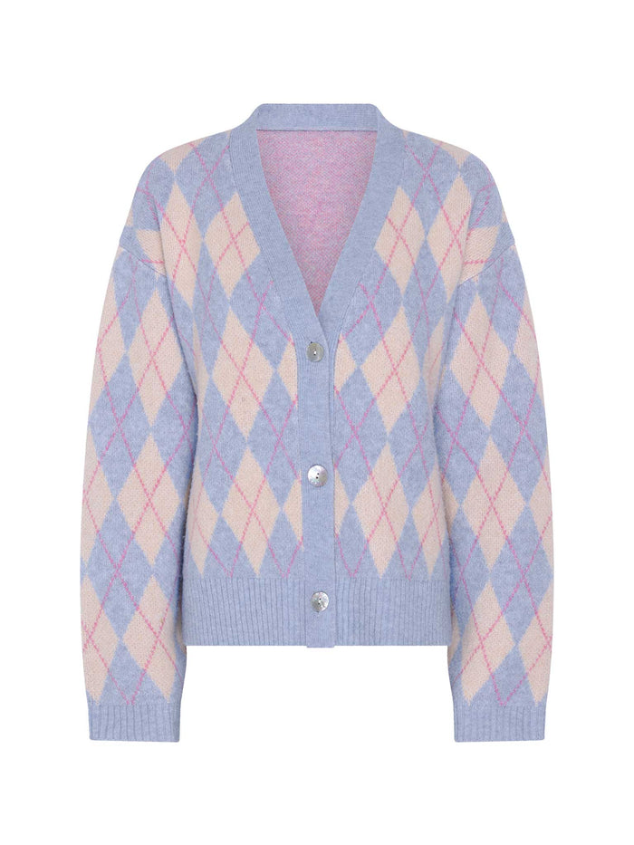 Kayla Argyle Knit Cardigan in Peach and Blue