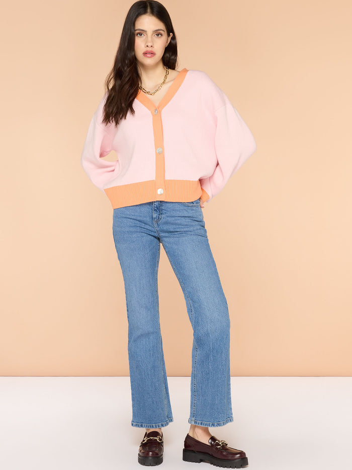 Kayla Knit Cardigan in Pale Pink and Orange
