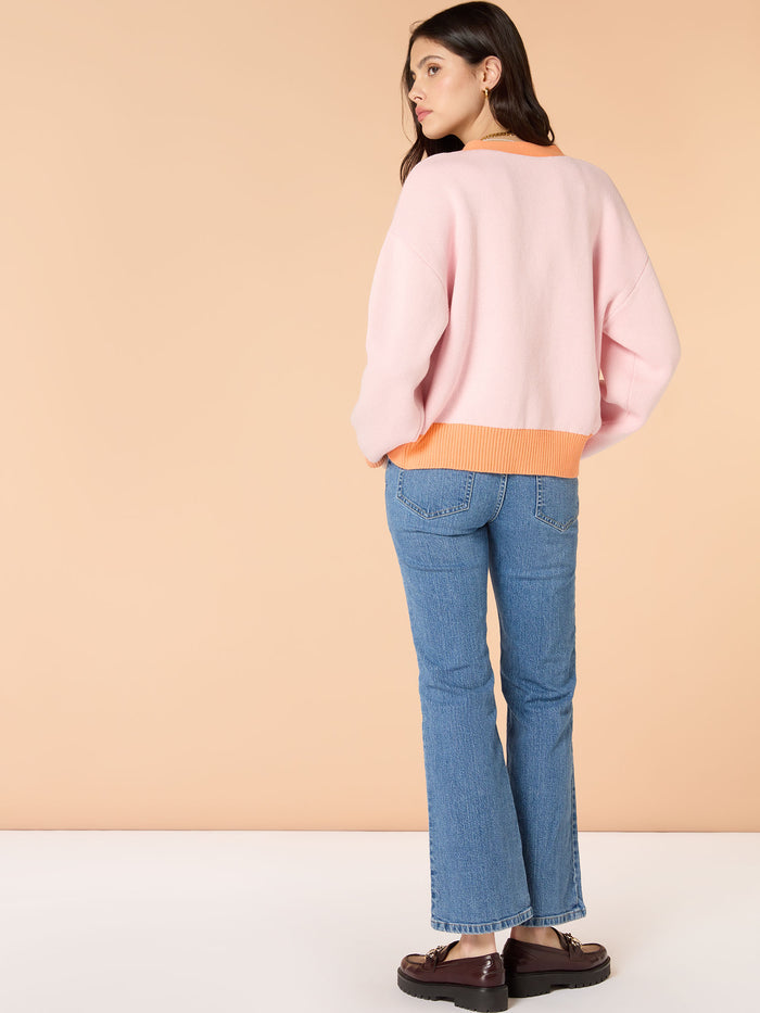 Kayla Knit Cardigan in Pale Pink and Orange