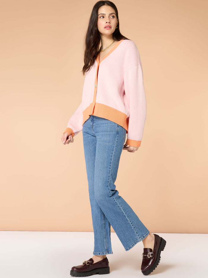 Kayla Knit Cardigan in Pale Pink and Orange