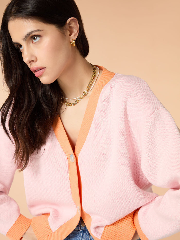 Kayla Knit Cardigan in Pale Pink and Orange