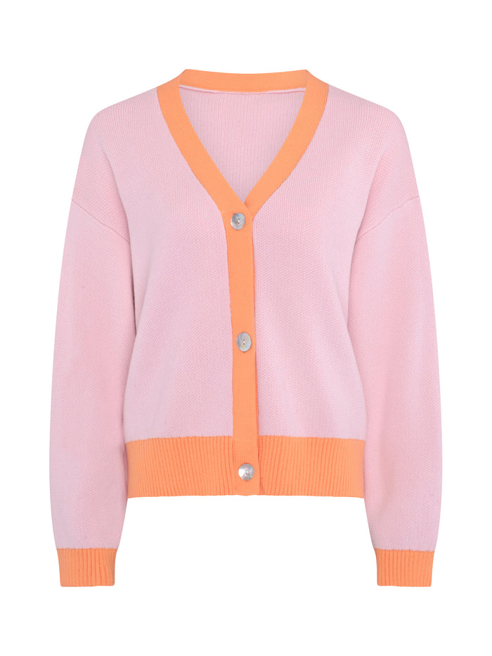 Kayla Knit Cardigan in Pale Pink and Orange