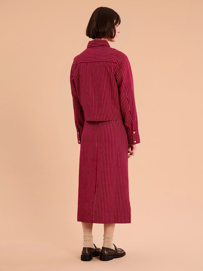 Kelsey Skirt in Burgundy Pin Stripe