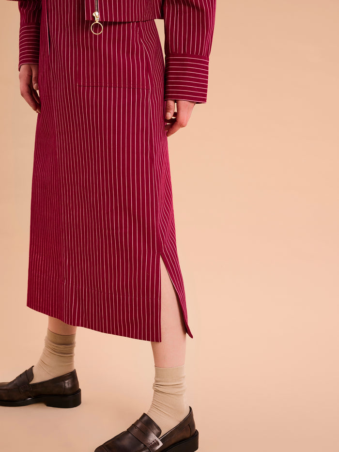 Kelsey Skirt in Burgundy Pin Stripe