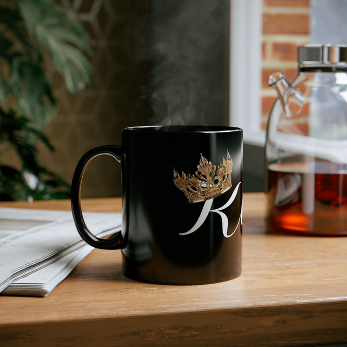 King Crown Black Coffee Mug – Elegant Script Royalty Gift (11oz & 15oz) - 314 Originals