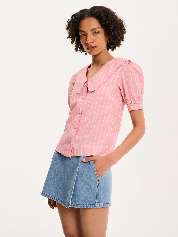 Kyra Shirt in Pink and White Stripe
