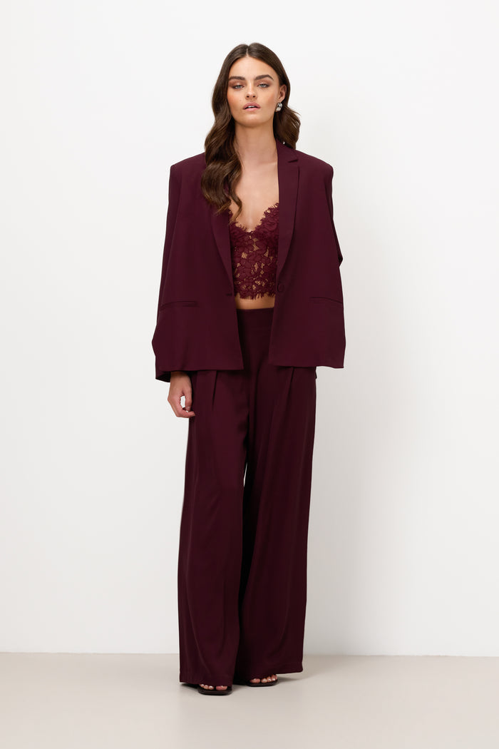 Lana Pleated Elastic Waist Trousers | Burgundy