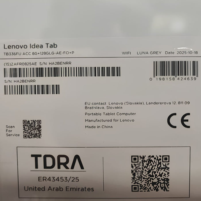 Lenovo Idea Tab (TB336FU), MediaTek Dimensity-6300, RAM 8G, Storage 128GB, 11 2.5K IPS Touch screen, Luna Grey