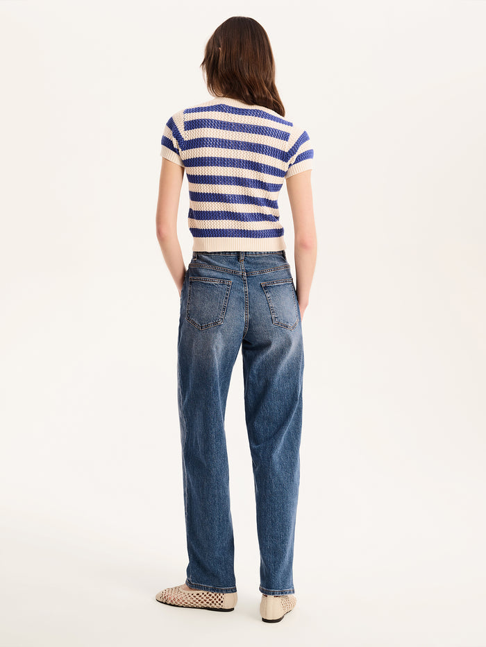Lexi Stripe Crochet Jumper in Blue and Cream