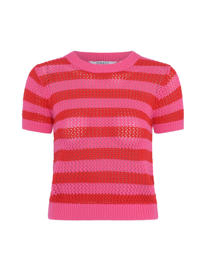 Lexi Stripe Crochet Jumper in Magenta and Red