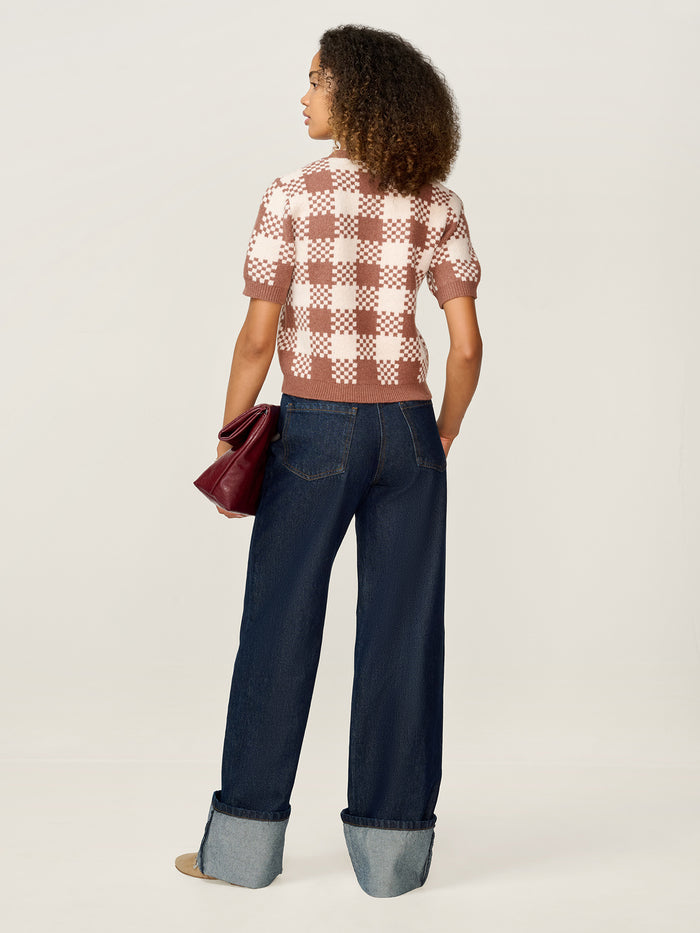Lexi Weave Top in Brown and Cream