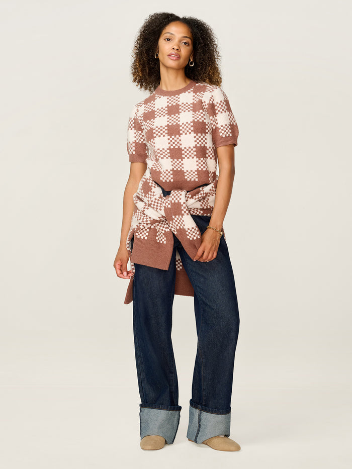 Lexi Weave Top in Brown and Cream