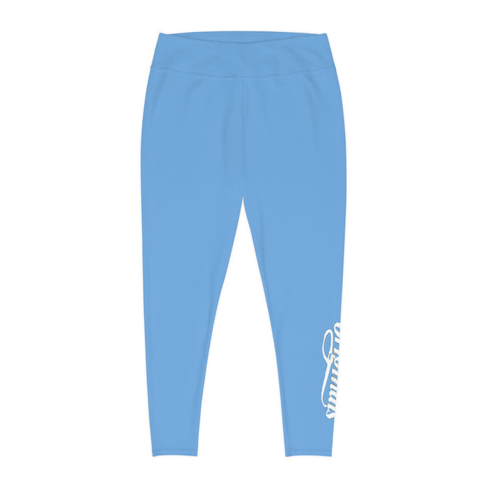 light Blue Plus Size Leggings — Subtle Side Script Graphic, Comfortable Everyday Activewear - 314 Originals