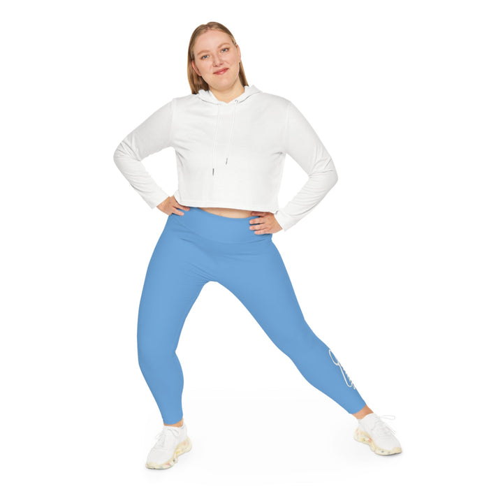 light Blue Plus Size Leggings — Subtle Side Script Graphic, Comfortable Everyday Activewear - 314 Originals