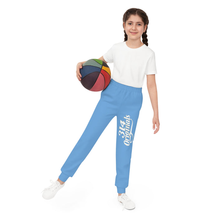 Light Blue Youth Joggers with 314 Originals Side Graphic — Kids Athletic Sweatpants - 314 Originals