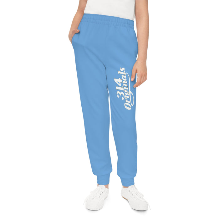 Light Blue Youth Joggers with 314 Originals Side Graphic — Kids Athletic Sweatpants - 314 Originals
