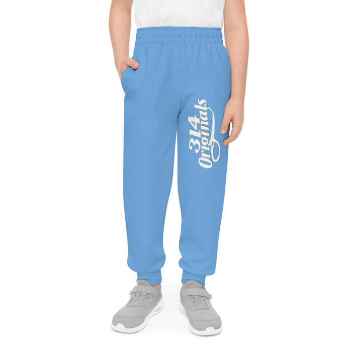 Light Blue Youth Joggers with 314 Originals Side Graphic — Kids Athletic Sweatpants - 314 Originals