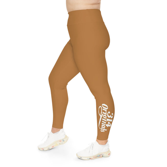 Light Brown Plus Size Leggings — Subtle Side Script Graphic, Comfortable Everyday Activewear - 314 Originals
