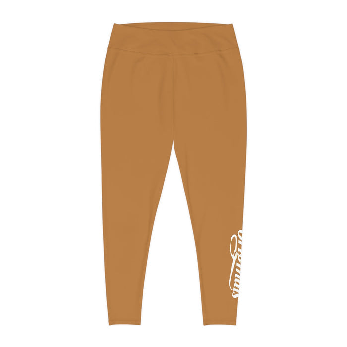 Light Brown Plus Size Leggings — Subtle Side Script Graphic, Comfortable Everyday Activewear - 314 Originals