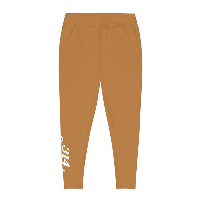 Light Brown Plus Size Leggings — Subtle Side Script Graphic, Comfortable Everyday Activewear - 314 Originals