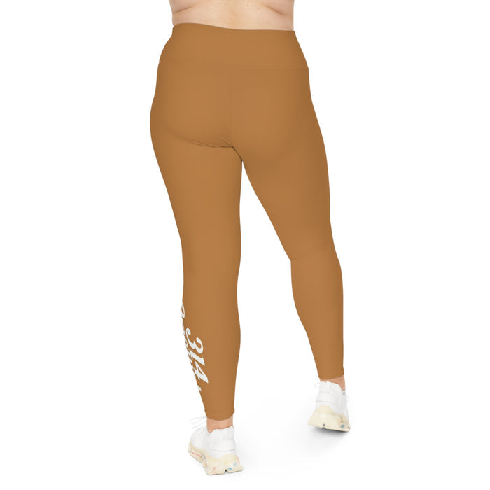 Light Brown Plus Size Leggings — Subtle Side Script Graphic, Comfortable Everyday Activewear - 314 Originals