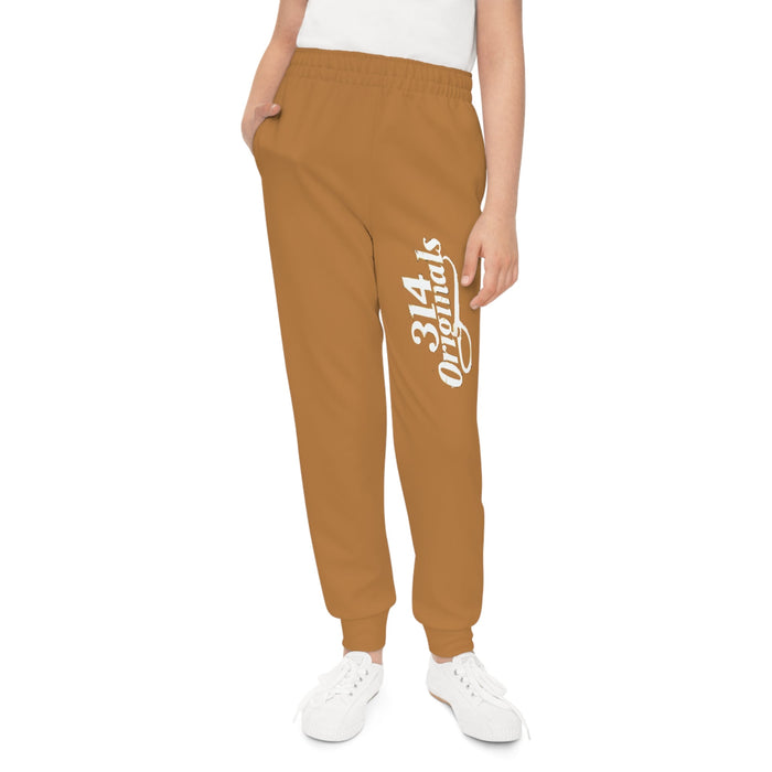 Light Brown Youth Joggers with 314 Originals Side Graphic — Kids Athletic Sweatpants - 314 Originals