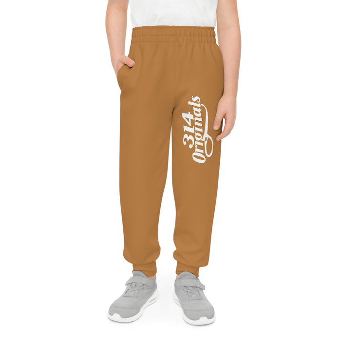 Light Brown Youth Joggers with 314 Originals Side Graphic — Kids Athletic Sweatpants - 314 Originals